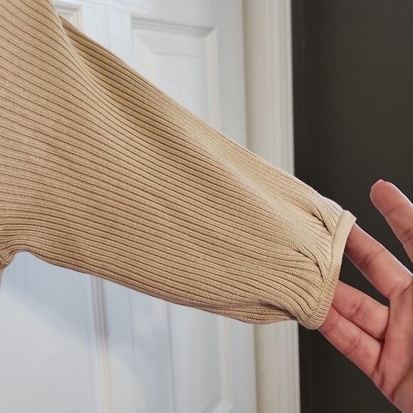 INC Womens Long Line Silk Blend Button Tie Front Short Sleeve Tan Cardigan SM - Picture 4 of 9